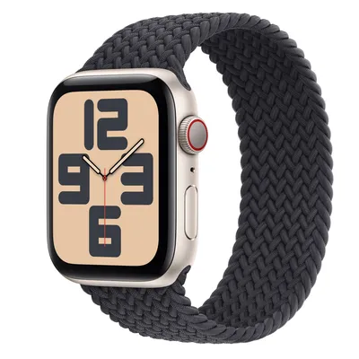 Apple Watch SE GPS + Cellular, 44mm Starlight Aluminum Case with Midnight Braided Solo Loop
