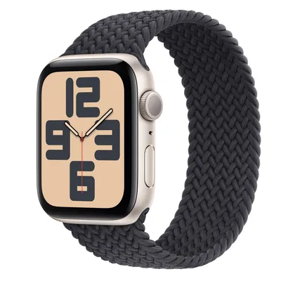 Apple Watch SE GPS, 44mm Starlight Aluminum Case with Midnight Braided Solo Loop