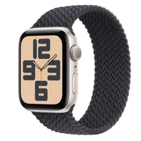 Apple Watch SE GPS, 44mm Starlight Aluminum Case with Midnight Braided Solo Loop