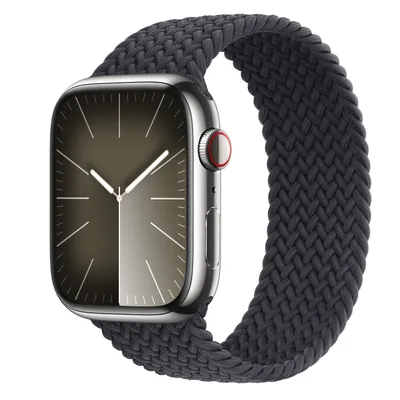 Apple Watch Series 9 GPS + Cellular, 45mm Silver Stainless Steel Case with Midnight Braided Solo Loop - Size 1