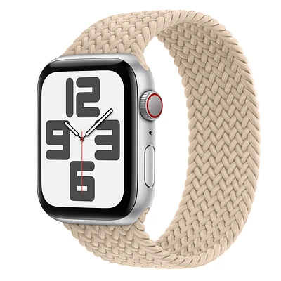 Apple Watch SE GPS + Cellular, 44mm Silver Aluminium Case with Beige Braided Solo Loop