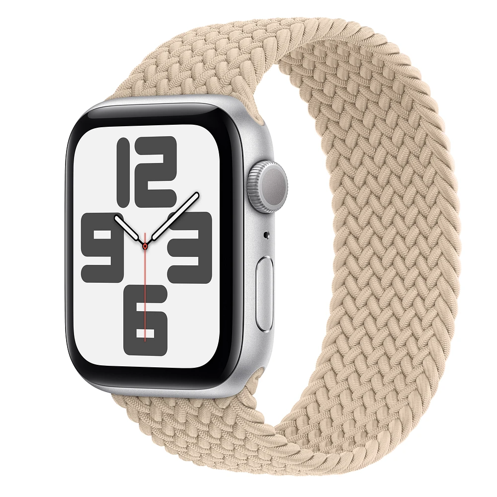 Apple Watch SE GPS, 44mm Silver Aluminium Case with Beige Braided Solo Loop