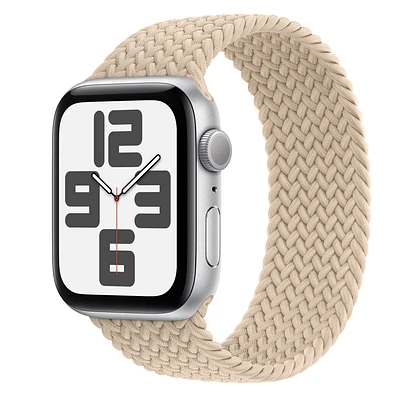 Apple Watch SE GPS, 44mm Silver Aluminum Case with Beige Braided Solo Loop