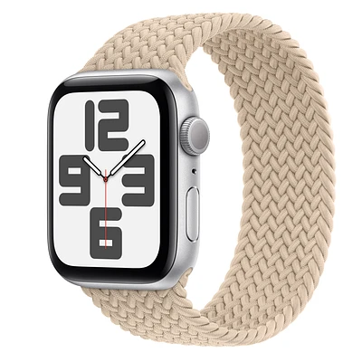 Apple Watch SE GPS, 44mm Silver Aluminium Case with Beige Braided Solo Loop