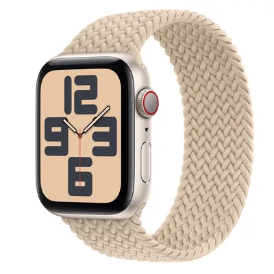 Apple Watch SE GPS + Cellular, 44mm Starlight Aluminium Case with Beige Braided Solo Loop - Size 1