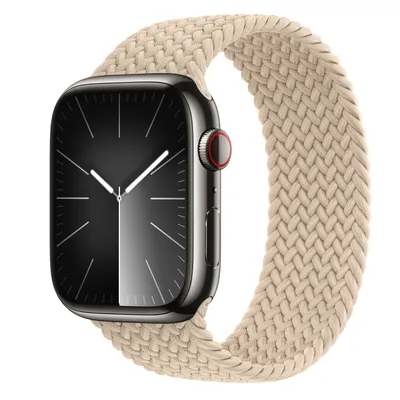 Apple Watch Series 9 GPS + Cellular, 45mm Graphite Stainless Steel Case with Beige Braided Solo Loop - Size 1