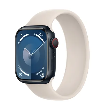 Apple Watch Series 9 GPS + Cellular, 41mm Midnight Aluminum Case with Starlight Solo Loop - Size 1