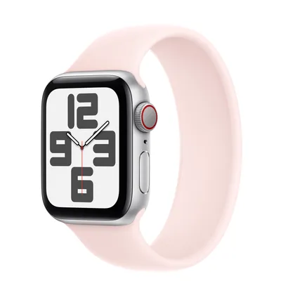 Apple Watch SE GPS + Cellular, 40mm Silver Aluminum Case with Light Pink Solo Loop - Size 1