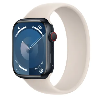 Apple Watch Series 9 GPS + Cellular, 45mm Midnight Aluminum Case with Starlight Solo Loop - Size 1