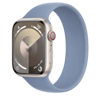 Apple Watch Series 9 GPS + Cellular, 45mm Starlight Aluminum Case with Winter Blue Solo Loop - Size 1