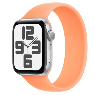 Apple Watch SE GPS, 44mm Silver Aluminum Case with Orange Sorbet Solo Loop - Size 1