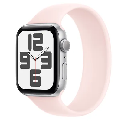 Apple Watch SE GPS, 44mm Silver Aluminum Case with Light Pink Solo Loop - Size 1