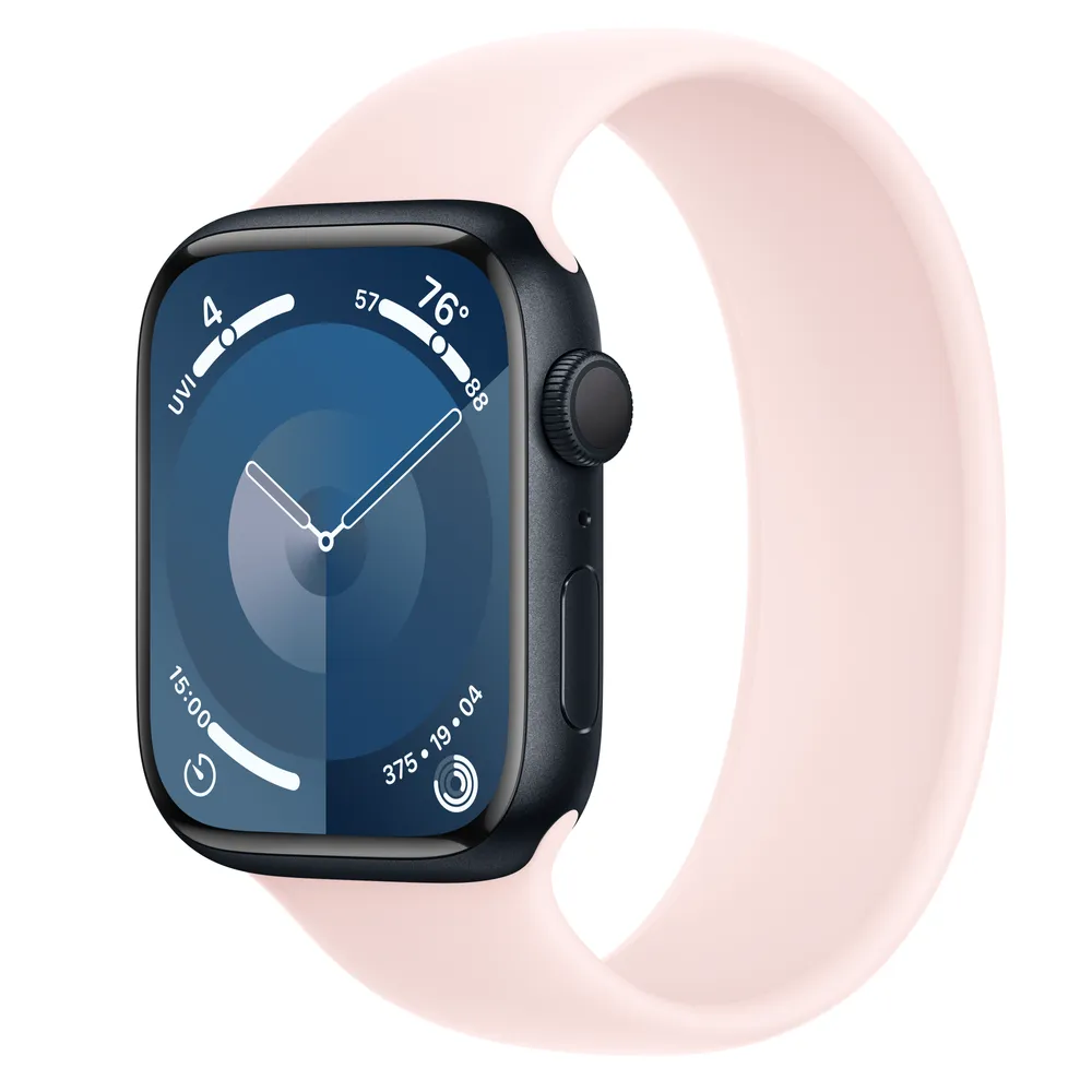 Apple Watch Series 9 GPS, 45mm Midnight Aluminum Case with Light Pink Solo  Loop - Size 1