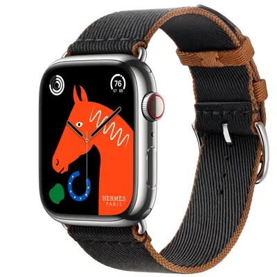 Apple Watch Hermès Series 9 GPS + Cellular, 45mm Silver Stainless Steel Case with Noir/Gold Twill Jump Single Tour