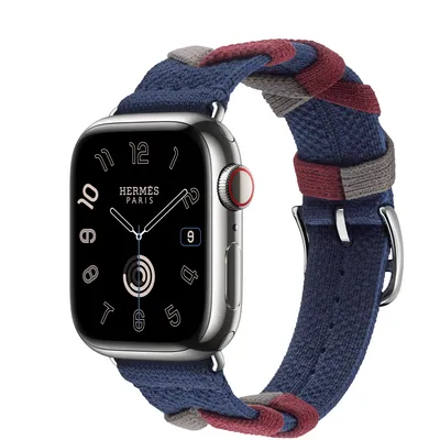 Apple Watch Hermès Series 9 GPS + Cellular, 41mm Silver Stainless Steel Case with Navy Bridon Single Tour