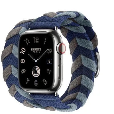 Apple Watch Hermès Series 9 GPS + Cellular, 41mm Silver Stainless Steel Case with Navy Bridon Double Tour