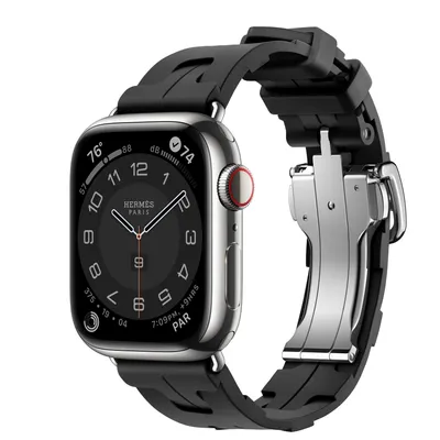 Apple Watch Hermès Series 9 GPS + Cellular, 41mm Silver Stainless Steel Case with Noir Kilim Single Tour