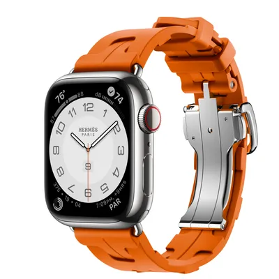 Apple Watch Hermès Series 9 GPS + Cellular, 41mm Silver Stainless Steel Case with Orange Kilim Single Tour