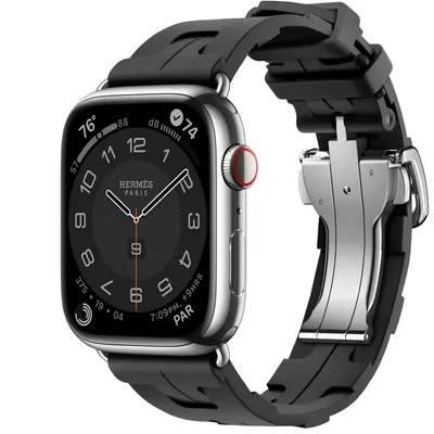 Apple Watch Hermès Series 9 GPS + Cellular, 45mm Silver Stainless Steel Case with Noir Kilim Single Tour