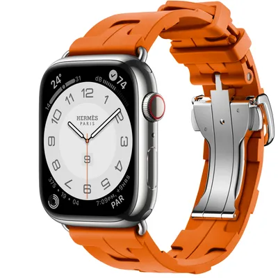 Apple Watch Hermès Series 9 GPS + Cellular, 45mm Silver Stainless Steel Case with Orange Kilim Single Tour