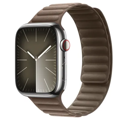 Apple Watch Series 9 GPS + Cellular, 45mm Silver Stainless Steel Case with Taupe Magnetic Link - S/M