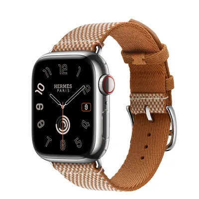 Apple Watch Hermès Series 9 GPS + Cellular, 41mm Silver Stainless Steel Case with Gold/Écru Toile H Single Tour