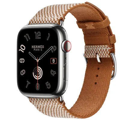 Apple Watch Hermès Series 9 GPS + Cellular, 45mm Silver Stainless Steel Case with Gold/Écru Toile H Single Tour