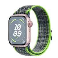 Apple Watch Series 9 GPS + Cellular, 41mm Pink Aluminium Case with Bright Green/Blue Nike Sport Loop
