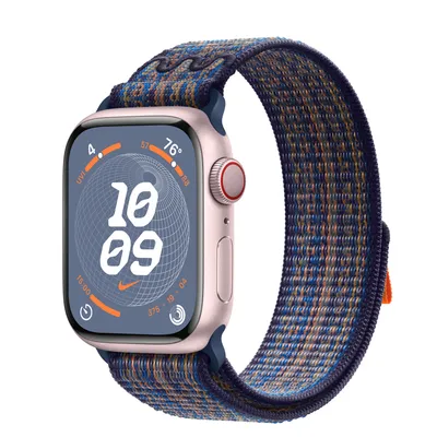 Apple Watch Series 9 GPS + Cellular, 41mm Pink Aluminum Case with Game Royal/Orange Nike Sport Loop