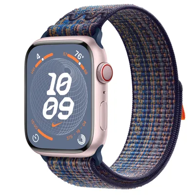 Apple Watch Series 9 GPS + Cellular, 45mm Pink Aluminum Case with Game Royal/Orange Nike Sport Loop