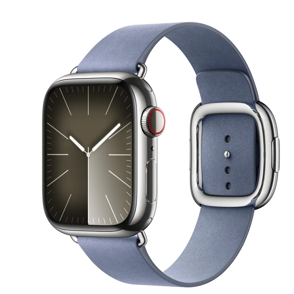 Apple Watch Series 9 GPS + Cellular, 41mm Silver Stainless Steel Case with Lavender Blue Modern Buckle - Medium