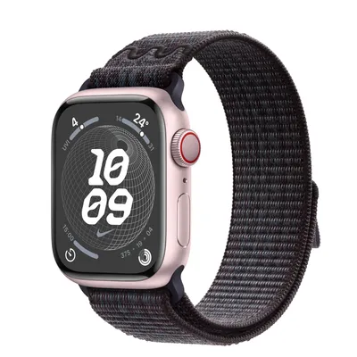 Apple Watch Series 9 GPS + Cellular, 41mm Pink Aluminium Case with Black/Blue Nike Sport Loop