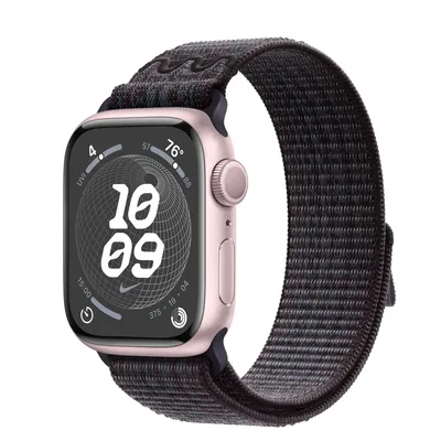 Apple Watch Series 9 GPS, 41mm Pink Aluminum Case with Black/Blue Nike Sport Loop