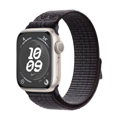 Apple Watch Series 9 GPS, 41mm Starlight Aluminium Case with Black/Blue Nike Sport Loop