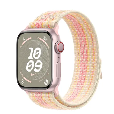 Apple Watch Series 9 GPS + Cellular, 41mm Pink Aluminum Case with Starlight/Pink Nike Sport Loop