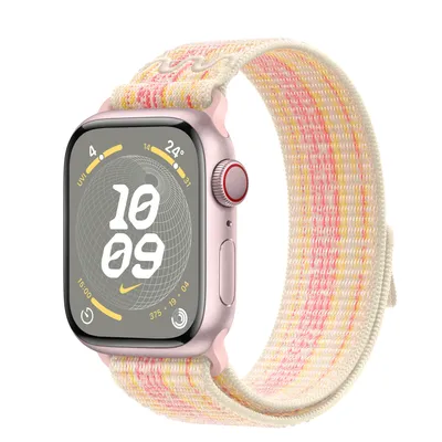 Apple Watch Series 9 GPS + Cellular, 41mm Pink Aluminium Case with Starlight/Pink Nike Sport Loop