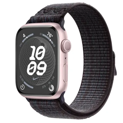 Apple Watch Series 9 GPS, 45mm Pink Aluminum Case with Black/Blue Nike Sport Loop