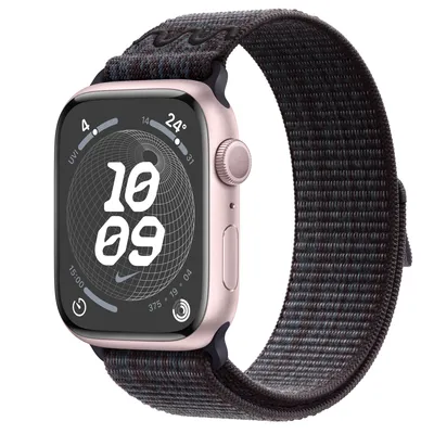 Apple Watch Series 9 GPS, 45mm Pink Aluminium Case with Black/Blue Nike Sport Loop