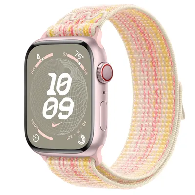 Apple Watch Series 9 GPS + Cellular, 45mm Pink Aluminum Case with Starlight/Pink Nike Sport Loop