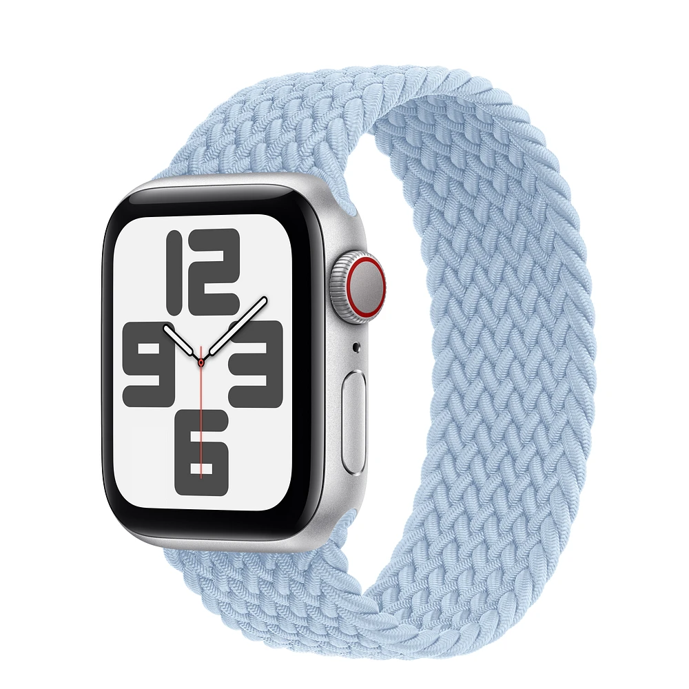 Apple Watch SE GPS + Cellular, 40mm Silver Aluminum Case with Light Blue Braided Solo Loop