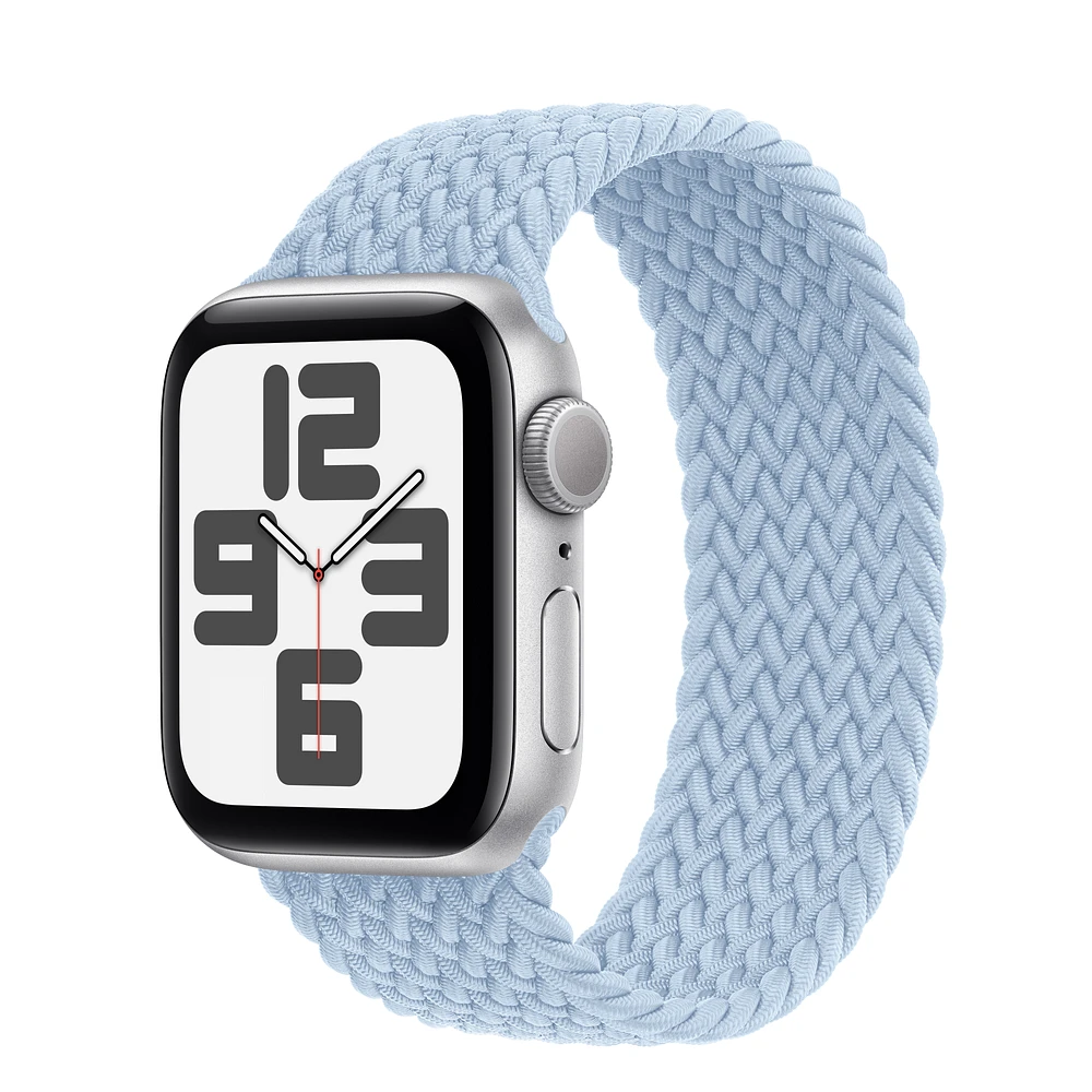 Apple Watch SE GPS, 40mm Silver Aluminum Case with Light Blue Braided Solo Loop