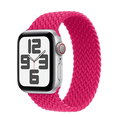 Apple Watch SE GPS + Cellular, 40mm Silver Aluminum Case with Raspberry Braided Solo Loop