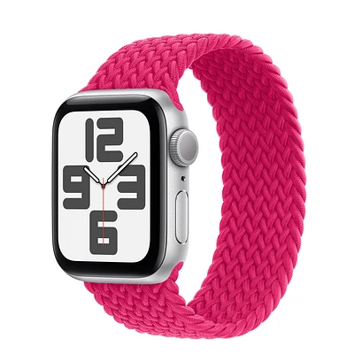 Apple Watch SE GPS, 40mm Silver Aluminum Case with Raspberry Braided Solo Loop