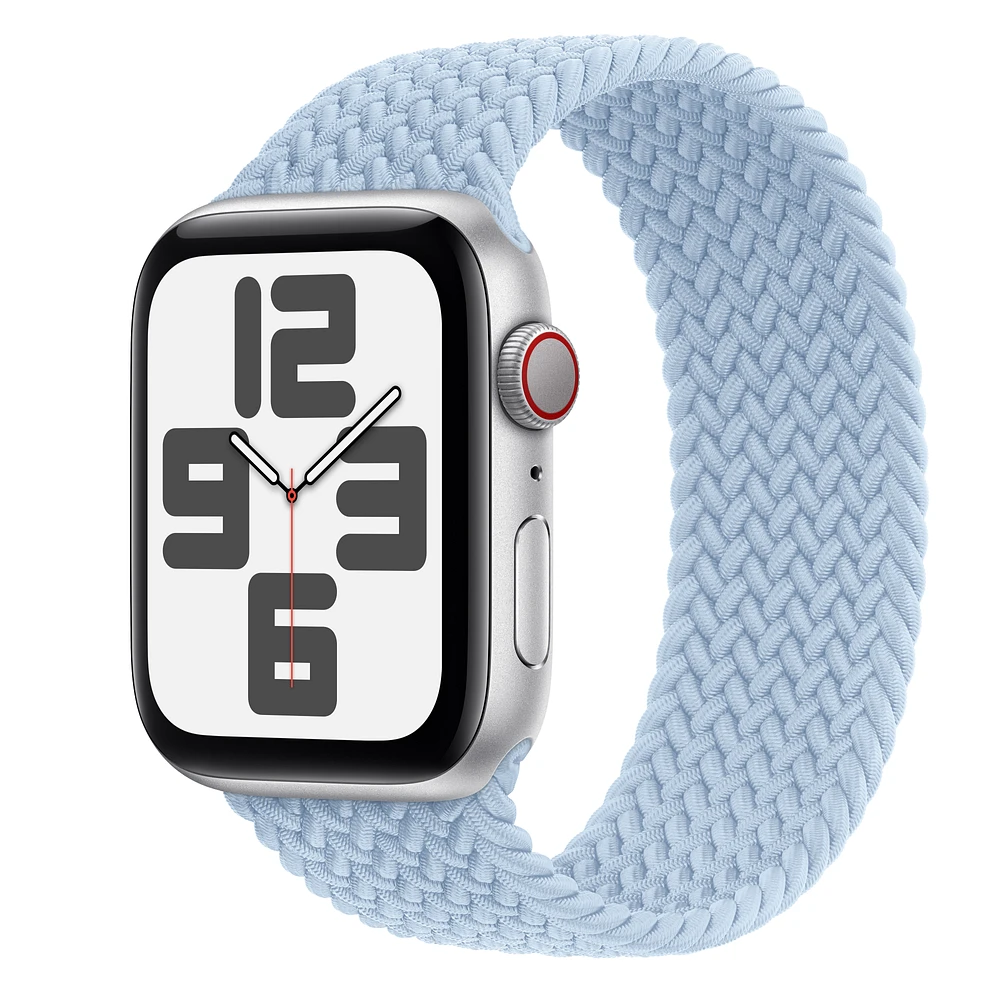 Apple Watch SE GPS + Cellular, 44mm Silver Aluminum Case with Light Blue Braided Solo Loop