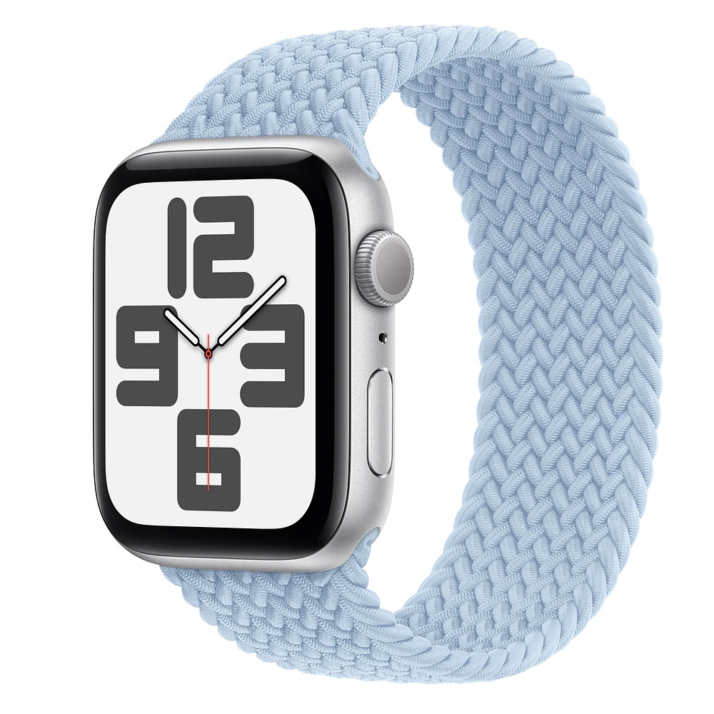 Apple Watch SE GPS, 44mm Silver Aluminum Case with Light Blue Braided Solo Loop