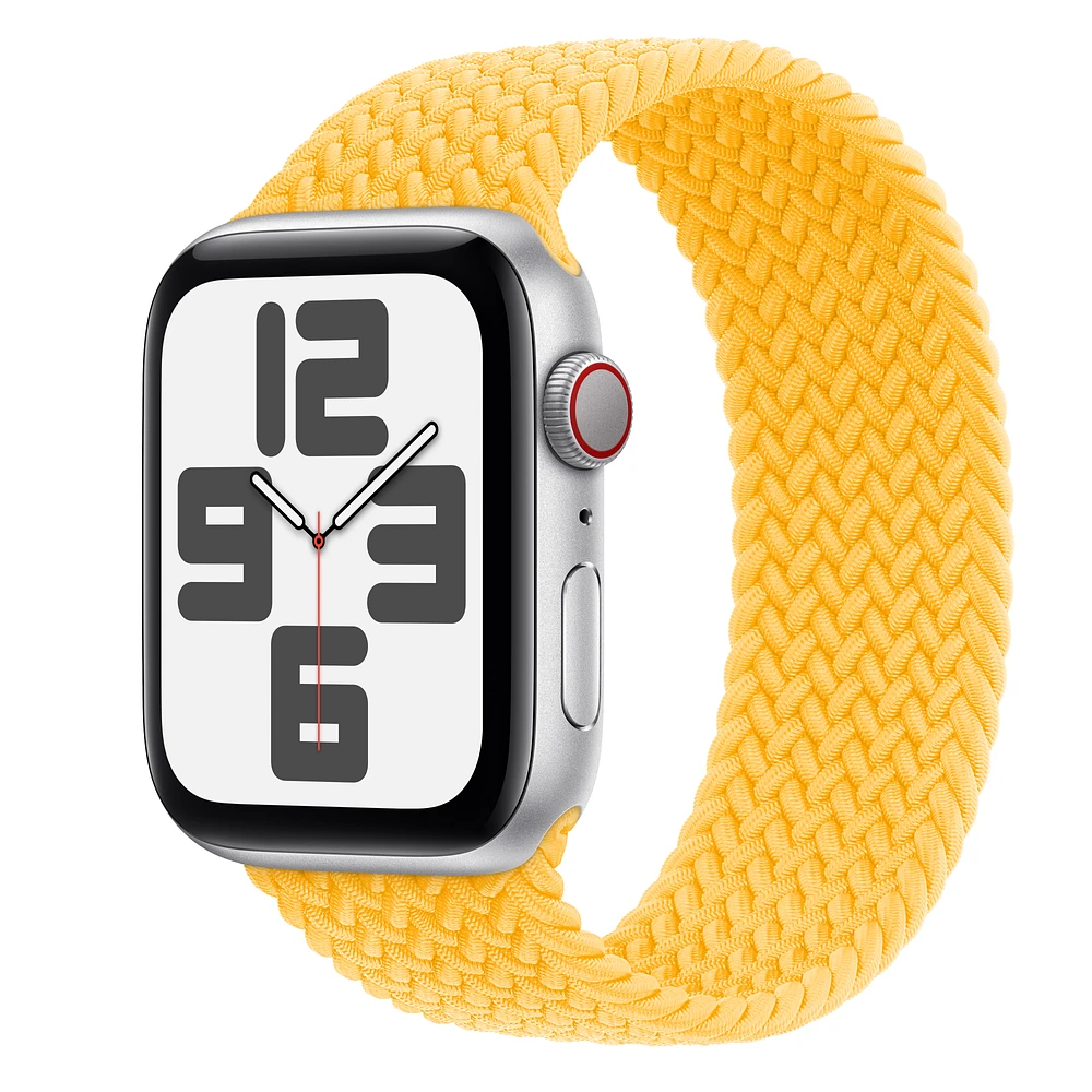 Apple Watch SE GPS + Cellular, 44mm Silver Aluminium Case with Sunshine Braided Solo Loop
