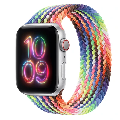 Apple Watch SE GPS + Cellular, 44mm Silver Aluminium Case with Pride Edition Braided Solo Loop