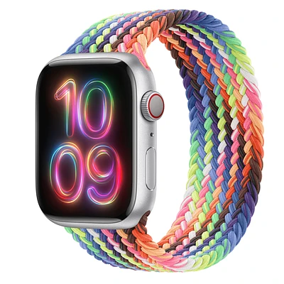 Apple Watch Series 9 GPS + Cellular, 45mm Silver Aluminum Case with Pride Edition Braided Solo Loop