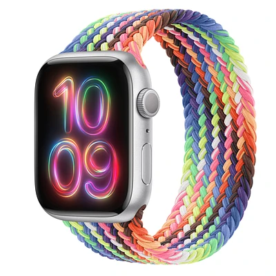 Apple Watch Series 9 GPS, 45mm Silver Aluminum Case with Pride Edition Braided Solo Loop