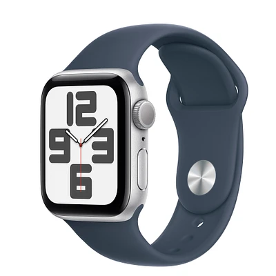 Buy Refurbished Apple Watch SE GPS, 40mm Silver Aluminum Case with S/M Storm Blue Sport Band